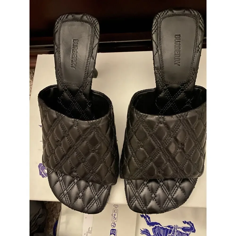 Burberry Quilted Leather Mule Blk NIB Sz 7 Authentic - Picture 4 of 10
